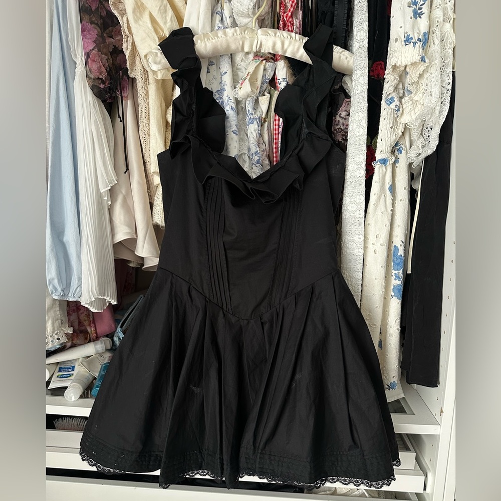 House of CB Black Jemima Ruffle Cotton Blend Sundress. Size Large.